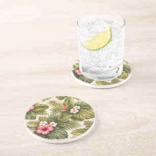 Tropical Floral Pattern – Hibiscus, Monstera Coaster