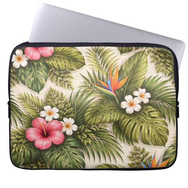 Tropical Floral Pattern – Hibiscus, Monstera  Laptop Sleeve (Front)