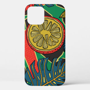 Tropical floral pattern in doodle style with fruit iPhone 12 case