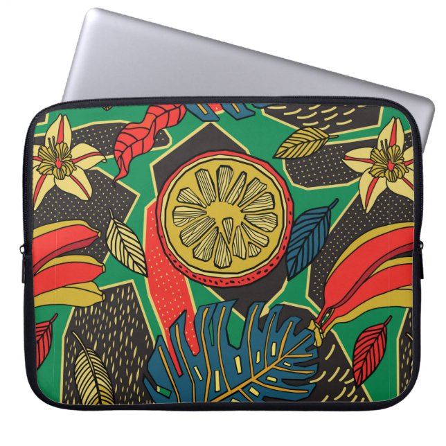 Tropical floral pattern in doodle style with fruit laptop sleeve (Front)