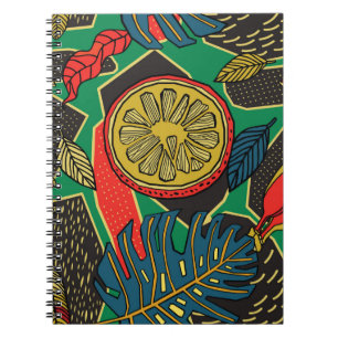 Tropical floral pattern in doodle style with fruit notebook