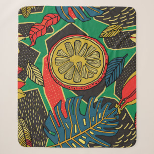 Tropical floral pattern in doodle style with fruit sherpa blanket