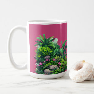 Tropical Floral Pattern on Fuschia Rose Coffee Mug