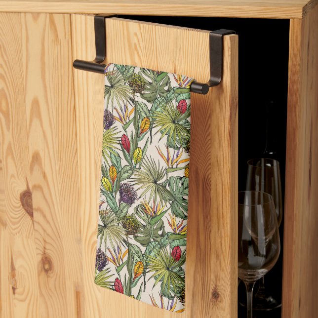 Tropical Floral Pattern Tea Towel (Thirds Fold)
