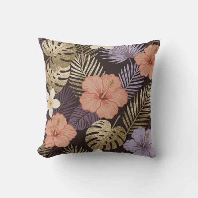 Tropical Floral Pattern Throw Pillow (Front)