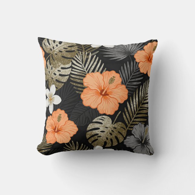 Tropical Floral Pattern Throw Pillow (Front)