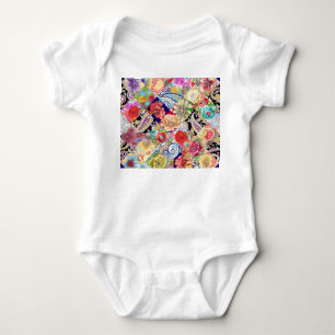 Tropical floral pattern, vibrant colors. baby bodysuit