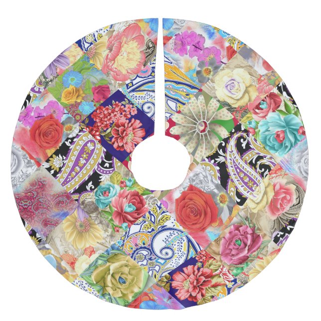 Tropical floral pattern, vibrant colours. brushed polyester tree skirt (Front)