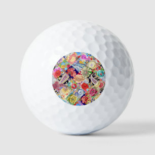 Tropical floral pattern, vibrant colours. golf balls