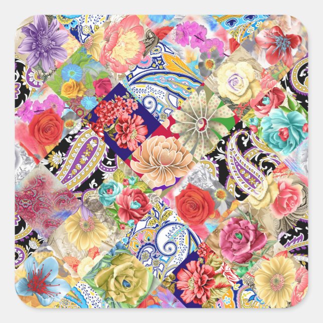 Tropical floral pattern, vibrant colours. square sticker (Front)