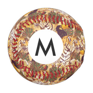 Tropical Floral Pattern With Tiger Baseball
