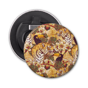 Tropical Floral Pattern With Tiger Bottle Opener