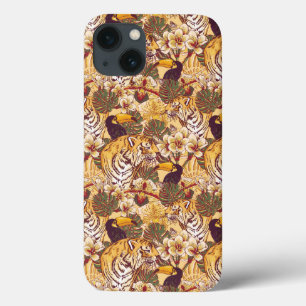 Tropical Floral Pattern With Tiger iPhone 13 Case