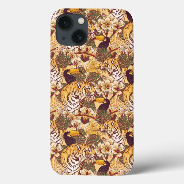 Tropical Floral Pattern With Tiger Case-Mate iPhone Case (Back)