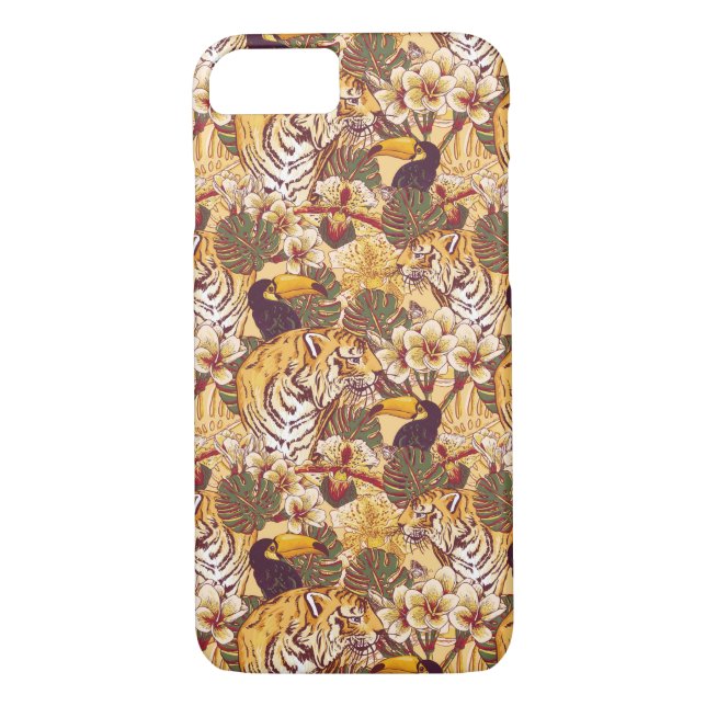 Tropical Floral Pattern With Tiger Case-Mate iPhone Case (Back)
