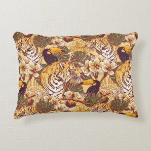 Tropical Floral Pattern With Tiger Decorative Cushion