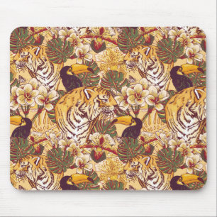 Tropical Floral Pattern With Tiger Mouse Mat