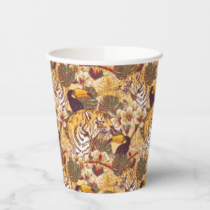 Tropical Floral Pattern With Tiger Paper Cups