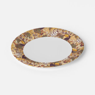 Tropical Floral Pattern With Tiger Paper Plate
