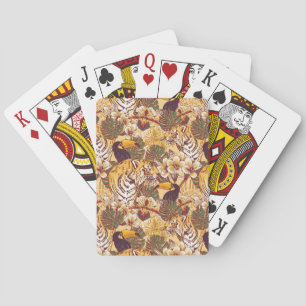 Tropical Floral Pattern With Tiger Playing Cards