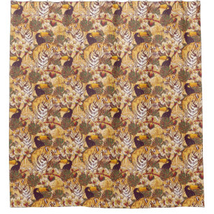Tropical Floral Pattern With Tiger Shower Curtain