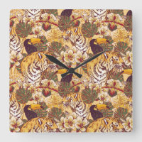 Tropical Floral Pattern With Tiger