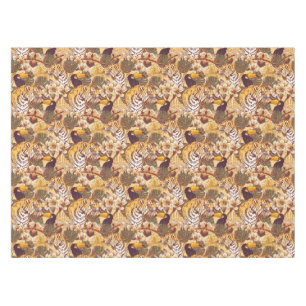 Tropical Floral Pattern With Tiger Tablecloth