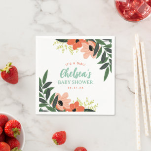 Tropical Floral Personalised Baby Shower Napkin