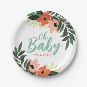 Tropical Floral Personalised Baby Shower Paper Plate