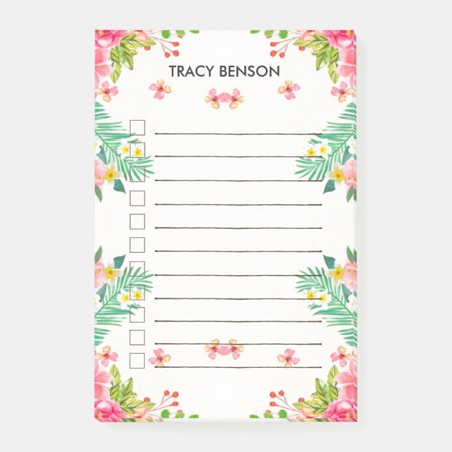 Tropical Floral Personalised To Do Post-it Notes (Front)