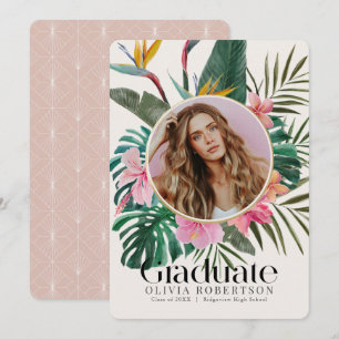 Tropical Floral Photo Graduation Annoucement Invitation