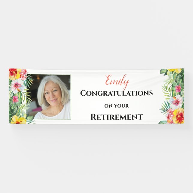Tropical Floral Photo Retirement Banner (Horizontal)