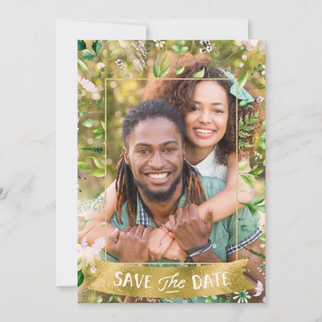 Tropical Floral photo Save the Date (Front)