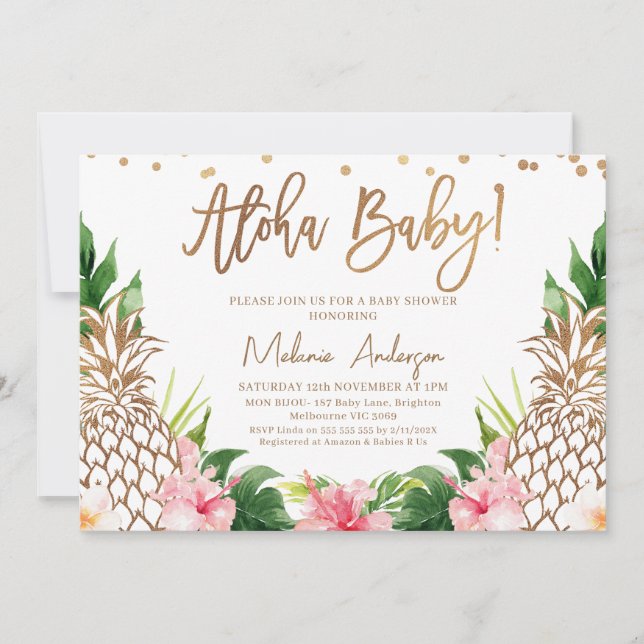 Tropical Floral Pineapple Aloha Baby Baby Shower Invitation (Front)