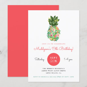 Tropical Floral Pineapple Birthday Invitation