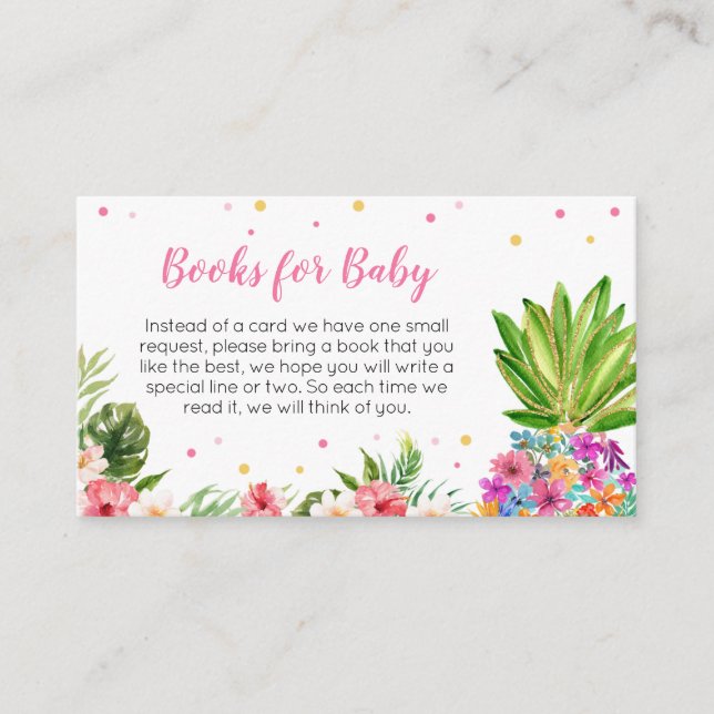 Tropical Floral Pineapple Books for Baby Enclosure Card (Front)