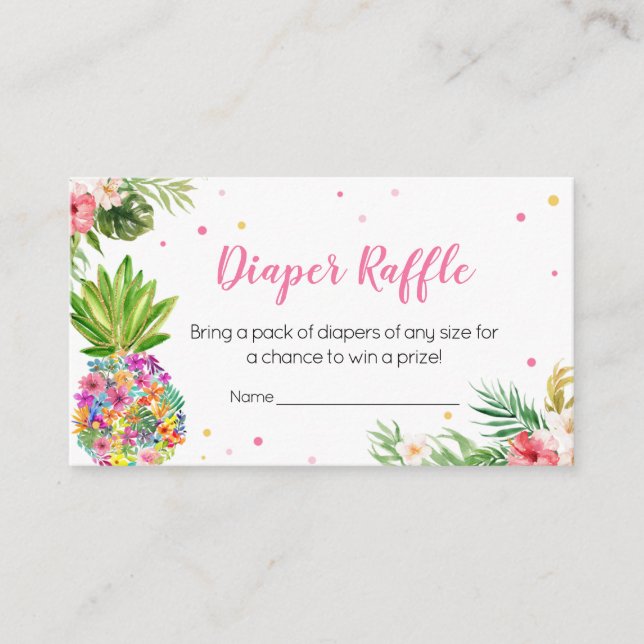 Tropical Floral Pineapple Diaper Raffle Enclosure Card (Front)