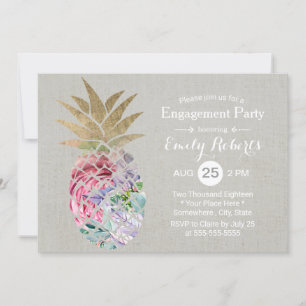Tropical Floral Pineapple Engagement Party Invitation