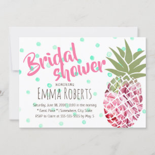 Tropical Floral Pineapple Polka Dots Bridal Shower Invitation