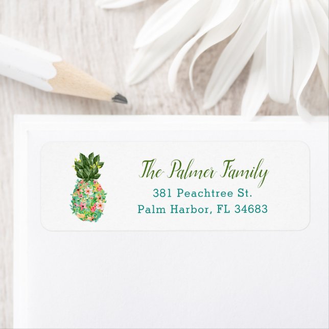 Tropical Floral Pineapple Return Address (Insitu)