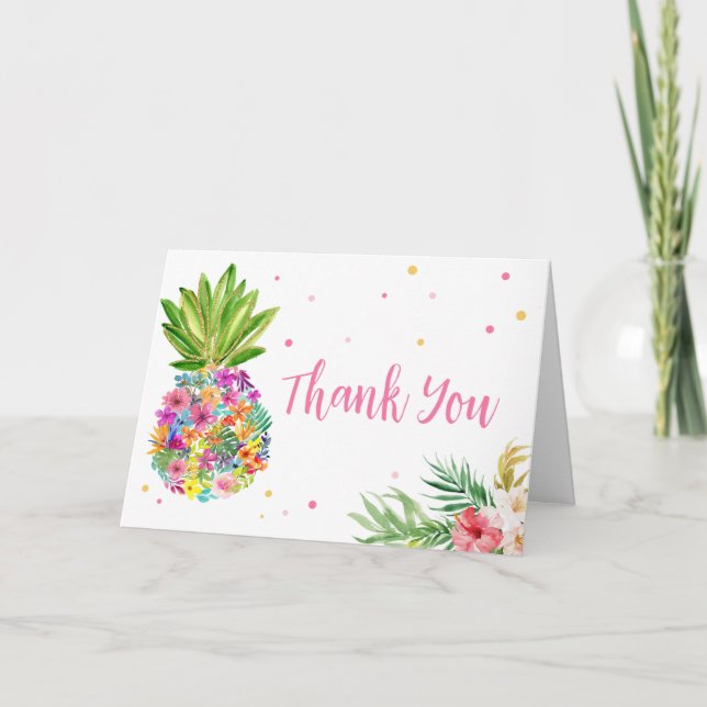 Tropical Floral Pineapple  Thank You Card (Front)