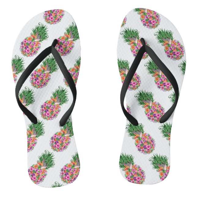 Tropical Floral Pineapple Watercolor Flip Flops (Footbed)