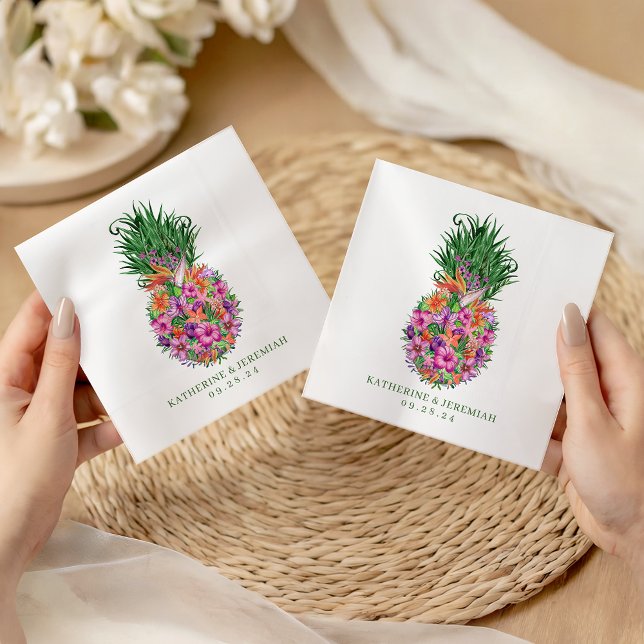 Tropical Floral Pineapple Watercolor Wedding Napkin (Tropical Floral Pineapple Watercolor Wedding Napkins)