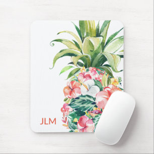 Tropical Floral Pineapple with Your Monogram Mouse Mat