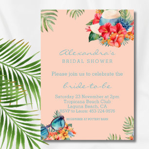 Tropical Floral Pink Beach Bridal Shower Invitation
