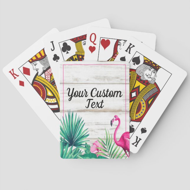 Tropical Floral Pink Flamingo Classic Fancy Script Playing Cards (Back)