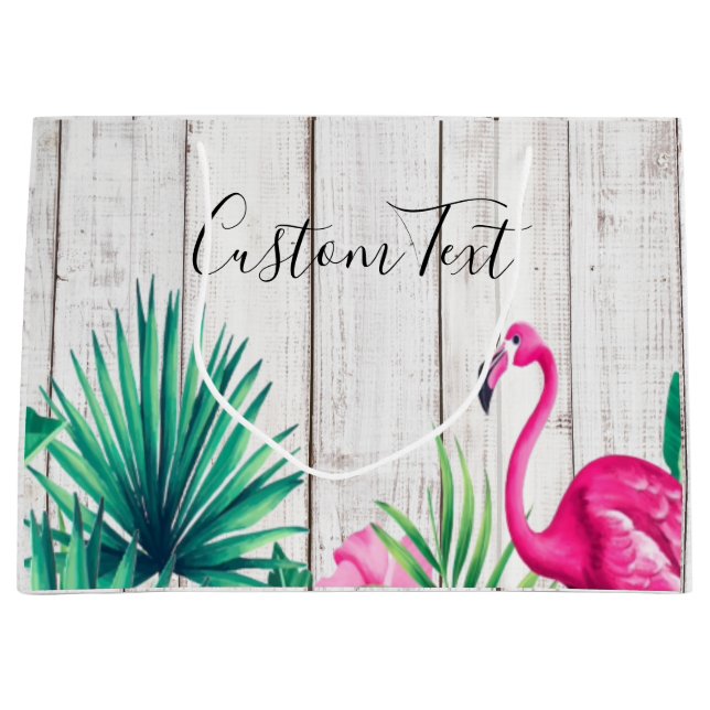 Tropical Floral Pink Flamingo Family Name Beach  Large Gift Bag (Front)
