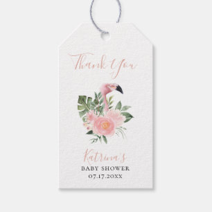 Tropical Floral Pink Flamingo Thank You Gift Tags