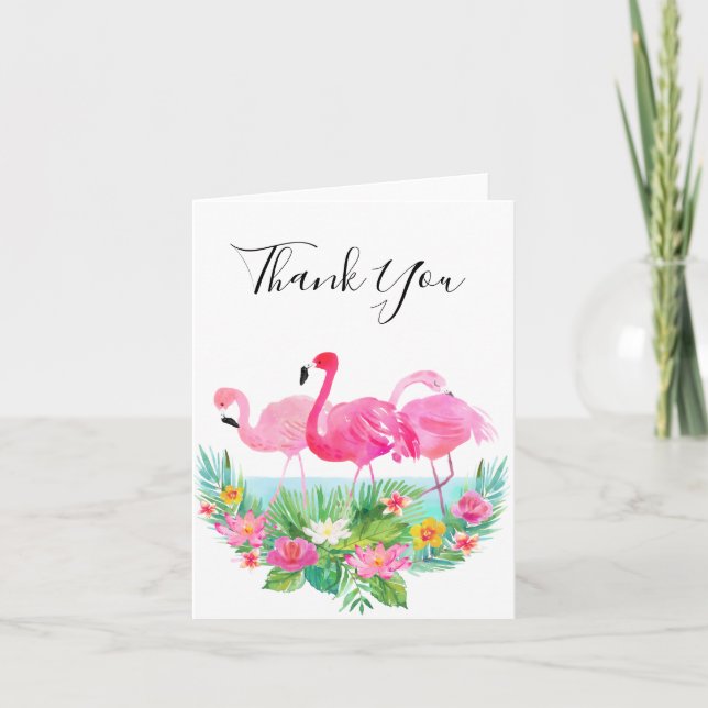 Tropical Floral Pink Flamingos Thank You (Front)