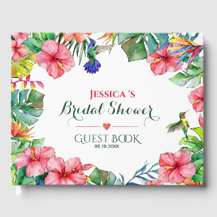 Tropical Floral Pink Hibiscus Bridal Shower  Guest Book
